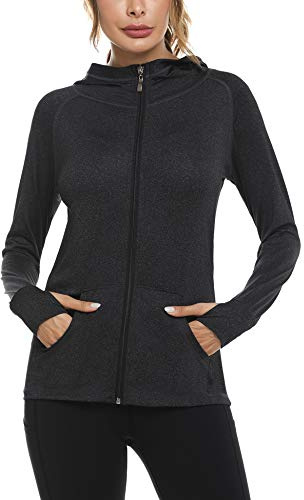 Sykooria Chaqueta Correr para Mujer Chaqueta Deporte Mujer Transpirable Chaquetas de Manga Larga con Agujero para el Pulgar Ropa Running Mujer
