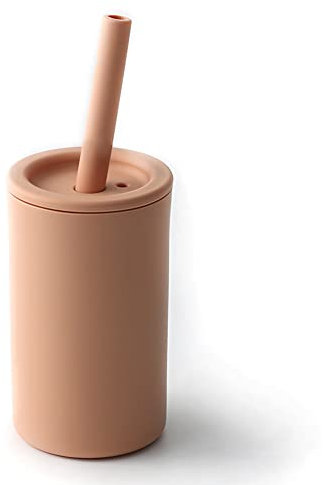 Strohhalm-Becher für Kleinkinder, lebensmittelechtes Silikon, auslaufsicher, für 6 Monate, mit Strohhalmbürste, BPA-frei, 200 ml (Aprikose)