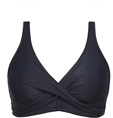 Aqua Eve Women Full Coverage Bikini Top No Bottom Push up Swimsuits Top Sport Bra Bathing Suits Tops Black XL