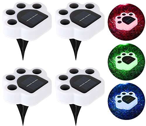 Solar Cat Claw Lighting Luci Solari Pavimento da Esterno Giardino Terra, 4 Pack Percorso di Lampada di Stampa a Zampa Solare Led Multi-Color Design a Forma di Zampa Artiglio di Cane Gatto Animali