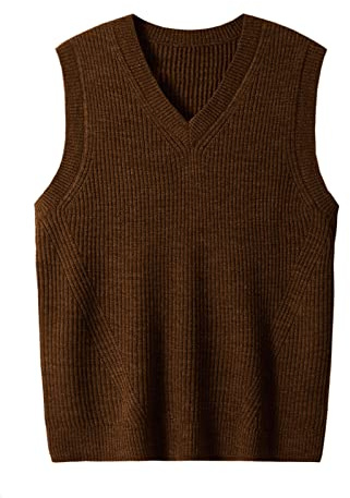 ZHILI Fs Pull en tricot sans manches à col en V pour homme Uni Coupe ample, Classique Tricots Débardeur