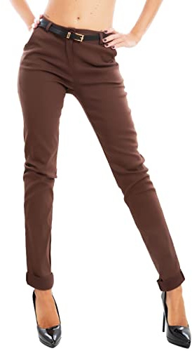 Toocool Pantalon Classique pour Femme, Pantalon Elégant Taille Basse avec Poches et Ceinture, Pantalons d'Eté pour Femme AS-28251 [XXL, Marron]