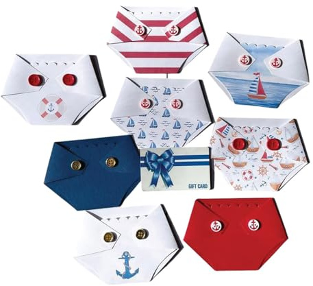 Kards by Kaylee Ahoy It's a Boy Baby Shower Game Prizes-Navy-Nautical- Set of 8 Gift Card Holders-Diaper Shape (All 8 Pattern Gift Card Holders)