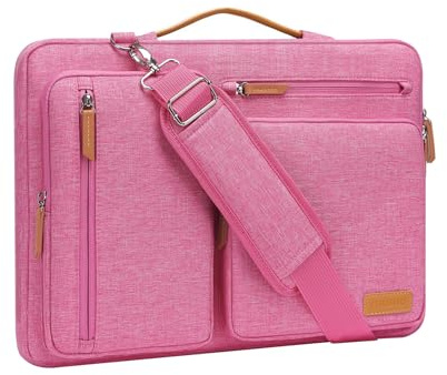 MOSISO 360 Schütz Laptoptasche 16 Zoll, 15-15,6 Zoll Umhängetasche Kompatibel mit MacBook Pro 16, HP, Dell, Lenovo, Asus, Seite Offen Schultertasche mit 4 Reißverschlusstaschen&Griff, Rose Rot