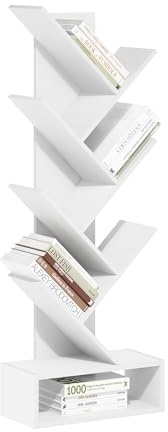 Furinno Tree Bookshelf 7-Tier Floor Standing Tree Bookcase with Bottom Shelf, White