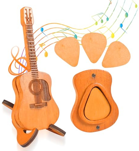 Paquete de 3 Púas Personalizadas con Estuche y Soporte, Púas de Guitarra Acústica para Bajo Eléctrico y Guitarra, Accesorios de Instrumentos de Madera Maciza