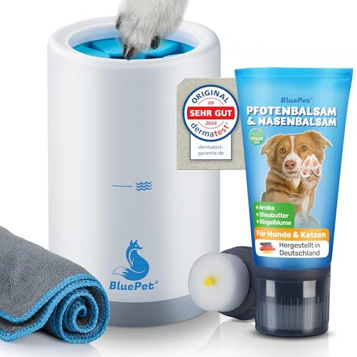 BluePet Schnelleinziehender Pfotenbalsam + Pfotenreiniger Hund & Katze, Gegen Trockene, Rissige Pfoten, Nasen I Pfotencreme 50 ml - Heilt, Regeneriert mit Arnika, Ringelblume & Shea I Pfotenpflege