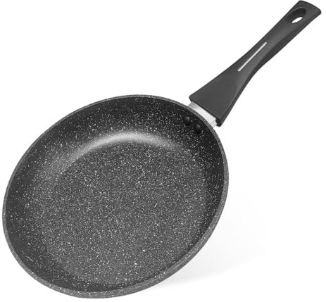 Sartén Antiadherente de Piedra, Sartén con Revestimiento Particulas de Piedra, Fondo Full Induction, Apta para Todo Tipo de Cocinas, Incluida Inducción y Puede Lavavajillas, Negro (Ø 18 cm)