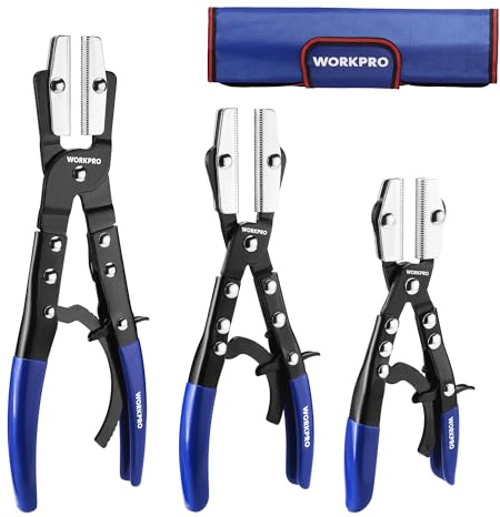 WORKPRO 3-Piece Ratcheting Hose Pinch Off Pliers Set, 8, 10, 12 Locking Hose Pinch Pliers Set with Storage Bag - for Radiator, Coolant, Automotive, Fuel Lines