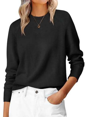 ANRABESS Sweaters for Women 2025 Long Sleeve Crewneck Loose Fit Lightweight Knit Basic Fall Sweater Outfits Black M