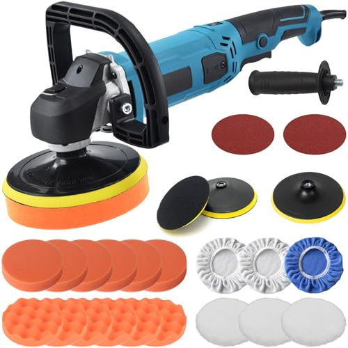 Bilpolerare – 1 600 W polerare med 6 variabla hastigheter (500-3300 rpm), 125/178 mm polerdyna, mångsidigt polerset för bil, golv, glas, metall, etc