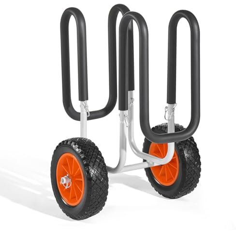 VEVOR Remolque Vertical para Kayak, Remolque de Kayak 520 x 500 x 680 mm con Neumáticos de Goma Maciza de 25,4 cm y Soportes Carga de 68 kg, Carrito para Tabla de Surf de Remo, Kayaks, Canoas