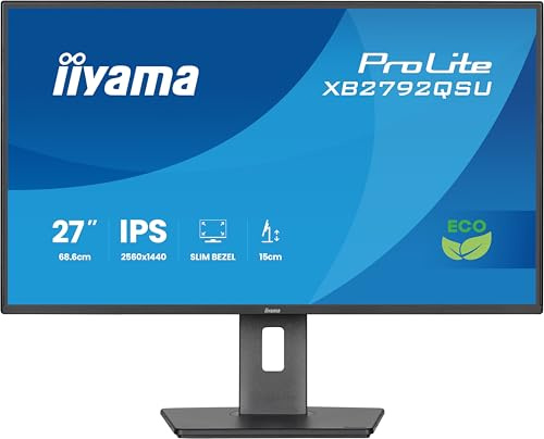 iiyama Prolite XB2792QSU-B1 68,6cm 27 IPS LED-Monitor QHD 120Hz HDMI DP USB3.2 Slim-Line Höhenverstellung Pivot Adaptive Sync Energieklasse B schwarz