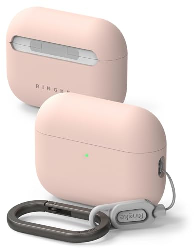 Ringke Silicone for AirPods Pro 3 Case with Carabiner [Soft Premium Liquid Silicone] Slim Oil & Smudge Resistant Shockproof Protective Cover - Pink Sand