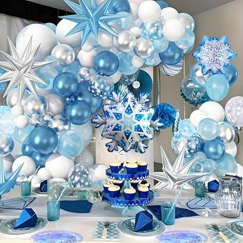 Globos de copos de nieve, globos azules, kit de cumpleaños congelado, globos de cumpleaños para niñas, globos de látex para niños, decoración de fiesta