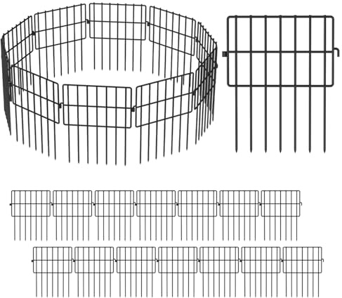 Valla de hierro para jardín, 25 unidades, 43 x 33 cm, resistente a la corrosión, vallas metálicas decorativas para jardín, césped, parterres, protección para perros, fácil montaje, negro