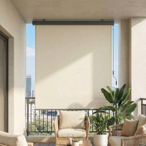 LIFERUN Tenda da sole verticale 180x250 cm, tenda verticale con manovella per interni ed esterni, con scatola per tende, protezione solare, protezione dal vento e privacy, per balcone, terrazza e