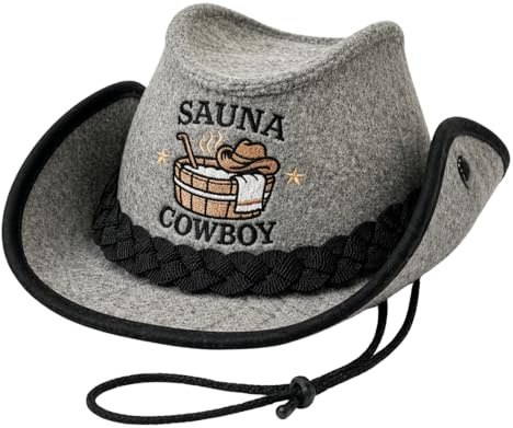 SAUNA GURU bastuhatt för kvinnor och män av filt – bastu cowboy – grå bastuhatt för män och kvinnor tillverkad av 100 procent naturlig ullfilt – värmeskydd