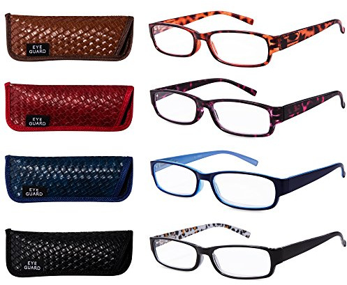EYEGUARD Readers 4 Pack of Thin and Elegant Womens Reading Glasses with Beautiful Patterns for Ladies 1.75