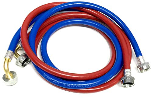 2-Pack PVC and Inside Nylon Braided Premium Washing Machine Hoses - 8 FT No-Lead Burst Proof Red_Blue Colored Water Inlet Supply Lines - Universal 90 Degree Elbow Connection - 10 Year Warranty