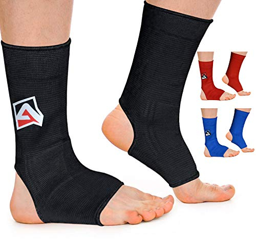 AQF MMA Knöchelstütze Muay Thai Foot Brace Guard Kick Boxing Sprains Achilles Sehne Schmerzlinderung Protektor Elastische atmungsaktive Kompressionshülle (Schwarz, M)