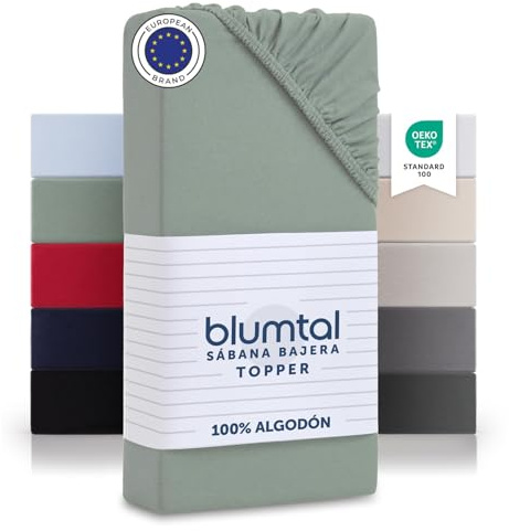 Blumtal Sábana bajera básica de algodón - Sábana de cama 100% algodón hasta 25 cm de altura del colchón 200 x 200 x 13 cm - 1er Conjunto verde Estival