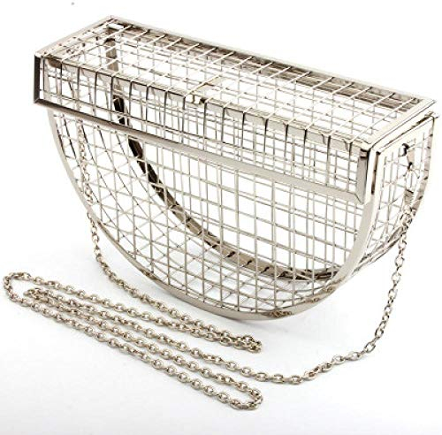 Umhängetasche Damen Clutch Luxus Hollow Out Frauentasche Half Lady Metallkäfige Frauen Abendtasche Umhängetasche Party Hochzeit Handtasche Clutch Silber