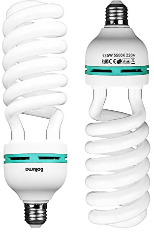 BOLLUMA 2X 50W Equivalent 135W 5500K Photo Studio Bulb Tri-Phosphor Spiral Daylight Balanced Light Bulb in E27 Socket for Photo and Video Studio Lighting
