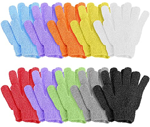 Moukeren 20 Pcs Exfoliating Bath Gloves 9 Colors Shower Scrub Exfoliating Body Bath Gloves Double Sided Bathing Glove for Women Men Spa Massage Skin Shower Bathing Accessories