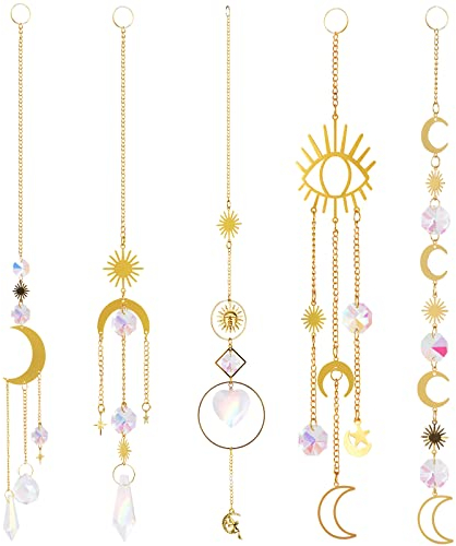 Simpeak Atrapasoles de Cristal 5pcs Colgantes de Cristal de Colores Arcoíris Bola de Prisma de Cristal Suncatcher de Decoración para Feng Shui Hogar Oficina Jardín Ventana Regalo de Casa de Movimiento