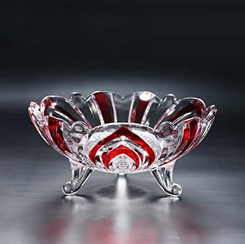 JUNYFFF Corbeille À Fruits en Bol Décoratif, Diamètre 22Cm, Verre en Cristal Coupe De Fruits Ménage Maison Créative Table Basse Pot De Bonbons Salon Moderne Maison Créative,Rouge