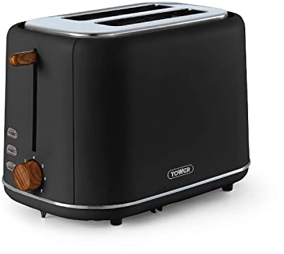 Tower T20027BLK Scandi 2 Slice Toaster with Adjustable Browning Control, Centring Function, 800W, Black