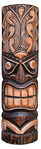 Wogeka - Máscara de pared TIKI Maori de 50 cm - estilo de madera en Nueva Zelanda como idea de regalo para decoración de cumpleaños de Navidad - Tallado a mano de Bali Maske93