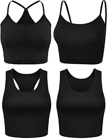 Boao 4 camisetas cortas para mujer, básicas, de tirantes finos, con espalda cruzada y sin mangas, para entrenar, deporte y gimnasio, Negro -, XL