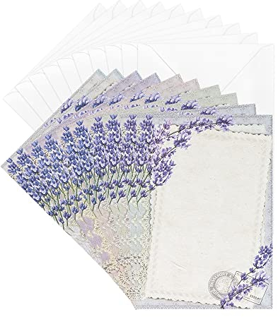 Ideen mit Herz Grußkarten-Set mit Umschlägen | 10 Motiv-Karten | blanko | bunt | neutral | Blumen-Designs | Din B6 (Lavendel)