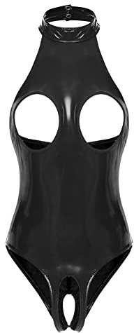 CHICTRY Wetlook Body Donna Reggiseno Hot Aperto Trasparente Catsuit Completi Intimi Per Adulti Bodysuit Tuta Intera in Pelle Biancheria Nero M