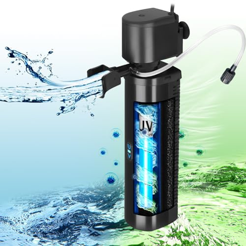 Aquarium Filter for 40-150 Gallon Tank, U-V Fish Tank Green Clean Machine Submersible Powerful Pump Canister Filter 400GPH for Pond Turtle Tank Saltwater Freshwater Crystal Clear Green Killing