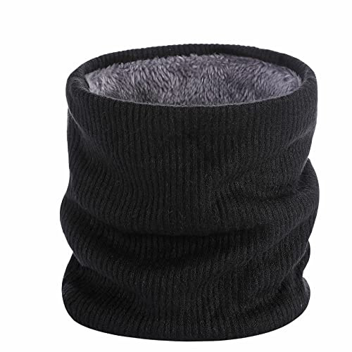 SKHAOVS Braga para Cuello Invierno Negro Bufanda Invierno para Hombre Mujer Bufanda Tubular, Punto y Forro Felpado, Calentador de Cuello, Engrosado Elástico, para Clima Frío,Talla única (Negro)