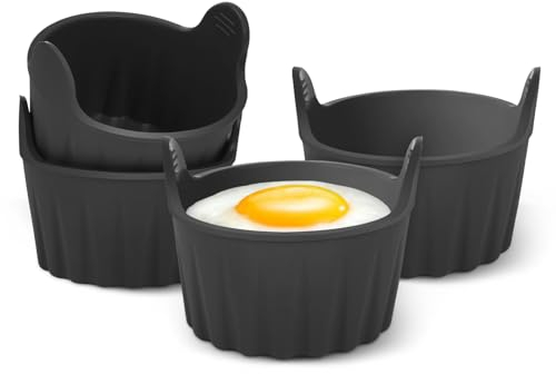4 Pcs Air Fryer Egg Poacher, Ramekins for Air Fryer. Microwave Egg Poacher, Food Grade Poached Egg Moulds. Ramekins Baking Cups for Souffle Dishes Muffin Cupcakes Custard and Pudding