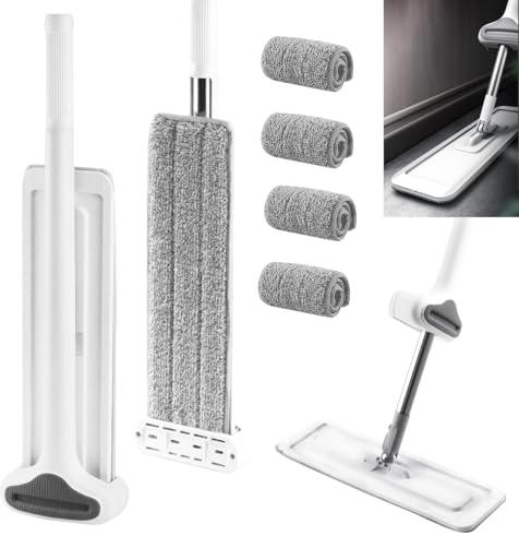 XZMCAT Mocio Lavapavimenti, Mocio Rotante 360° con 4 Panni in Microfibra e 140 cm, Mop a Mani Libere in Microfibra per Pavimenti In Legno, Laminato, Piastrelle e Marmo, HMX001500