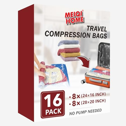 Bolsas de Vacío Enrollables, Juego de 16, Ahorro de Espacio, Bolsas de Compresión Herméticas para Ropa, Almohadas, Edredones, Mantas y Ropa de Cama