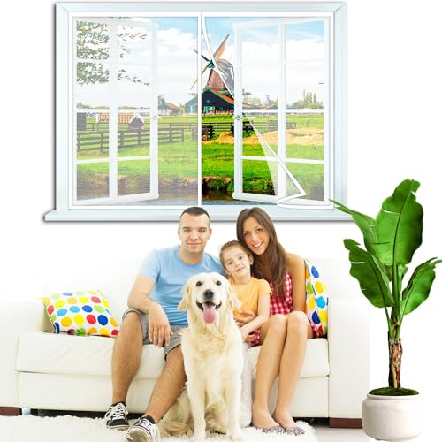 Net Window Keep Mosquitoes Flies Bugs Insects Out, 110x220cm Hands Free Mesh Partition, Heavy Duty Mesh Curtain Keeps Bugs Out, Frame Hook & Loop, Pet and Kid Friendly White