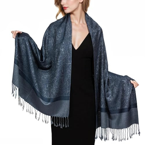 Lamca Pashmina Schal Damen, Elegant Weich Troddel Schultertuch Schal für Damen, Leicht Frauen Halstuch Stola mit Paisleymuster - Quaste Tuch Lang Damen