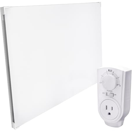 EconoHome Wall Mount Space Heater Panel - with Thermostat and Heat Guard Cover - 400W Convection Heater - for 120 Sq Ft Room - 120V Electric Heater - Updated Model