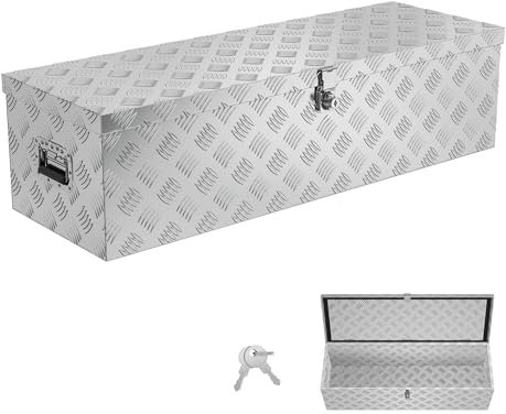 Aufun Truckbox - Boîte de rangement - 80 l - En aluminium - Pour voiture, remorque, camion, véhicule utilitaire - Caisse à outils - Caisse à sangle - Argent - 99 x 33 x 25,5 cm