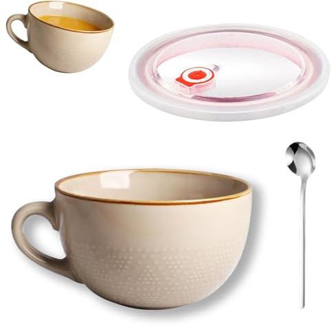 Stor kopp keramik, 700 ml cappuccinokopp med handtag, återanvändbar mikrovågsugn, keramikskål, porslin, kaffekopp, soppskål, för kaffe, sallader, juice (kaki)