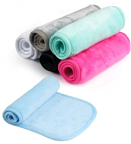 Deepton 6 Pack Flannel Make Up Remover Cloth, Soft Microfibre Face Cloth, 15.75 X 7.87in Face Wash Cloth for Daily Beauty Makeup Removal（ Reusable）