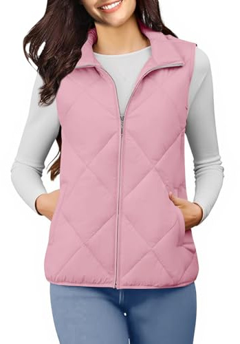 NSICBMNO Pink Gilet For Women Uk - Winter Jacket For Women Uk, Padded Gilet Ladies Gillette Body Warmer Padded Vests, Quilted With Pockets, Zip Up Vest Sleeveless Puffer Jacket Cotton Jackets