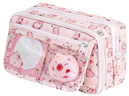 Wekuw Estuche Escolar Estuche Lápices Rosa | para Lápices Capybara Estuches Kawaii Capibara Lapices Organizador Estuches Portalapices Grande