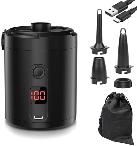 Lytool Pompa Elettrica 5200mAh con Display Digitale, 4 KPa Portatile Rapida 280L/min con 3 Ugelli e Anello per Piscina, Vacuum, Campeggio e Materasso Gonfiabile